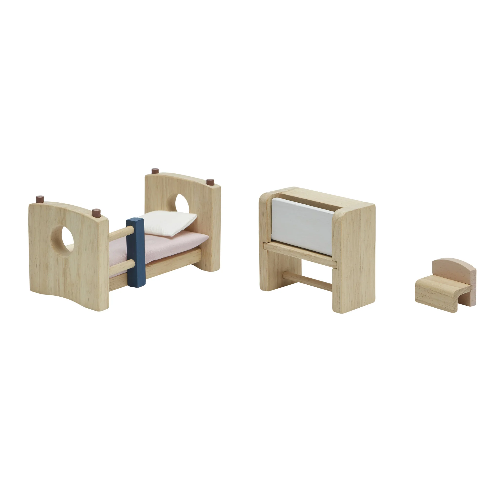 Holzspielzeug, Miniaturbett, Kinderbett, Bettset, Holzblock