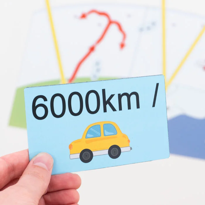 Auto-Karte, 6000km, Cartoon Auto, Illustration, Kartenhintergrund