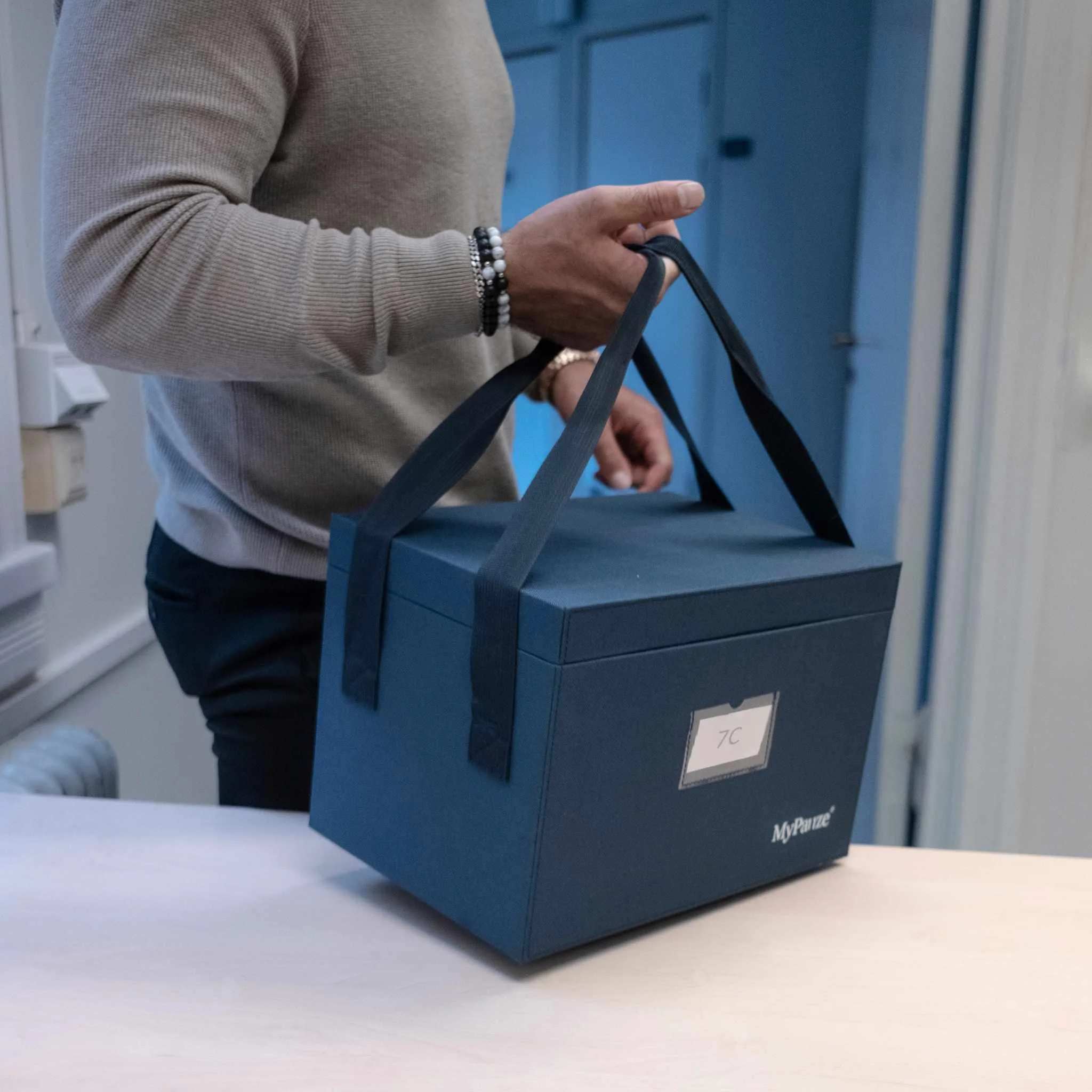 Geschenkbox, Aufbewahrungsbox, dunkelblau, Deckel, Tragegriffe