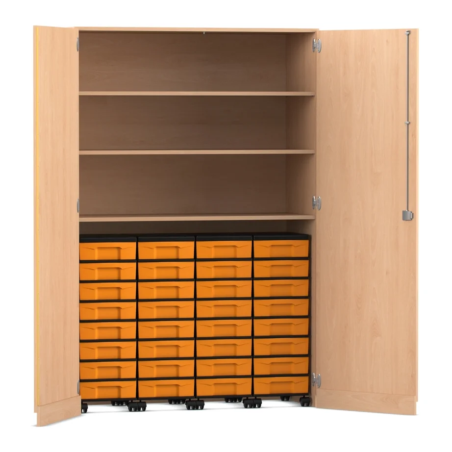 Garagenschrank, 190 x 126,4 cm, mit 4 Rollcontainern und 32 Boxen, Buche hell