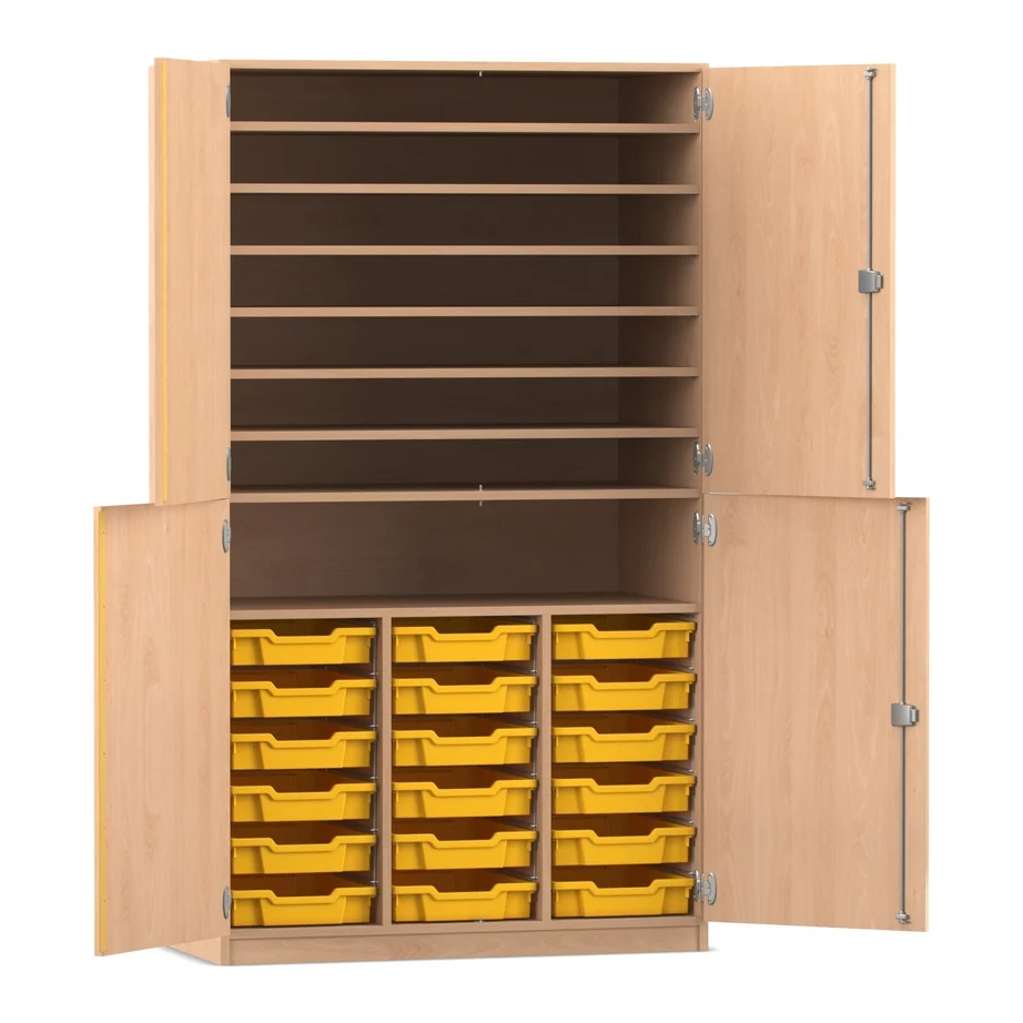 Bastelschrank - mit 18 flachen Boxen, Buche hell