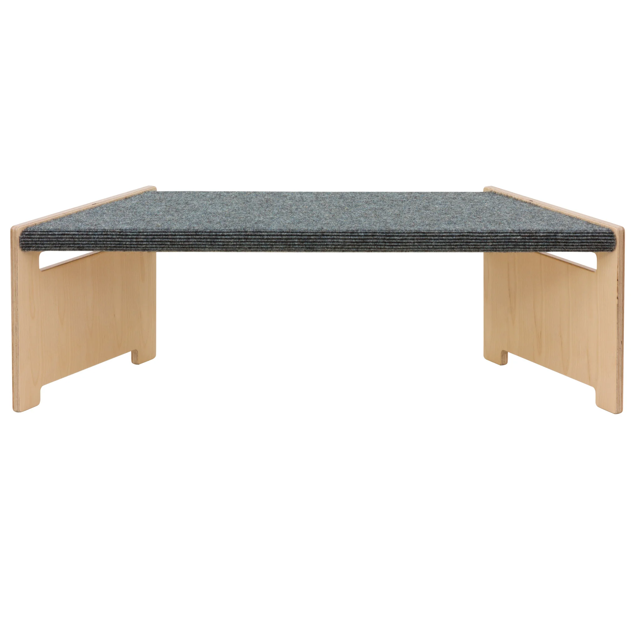 Low-height bench, holzbein, grau Teppichplatte, tiermöbel, minimalistisches design
