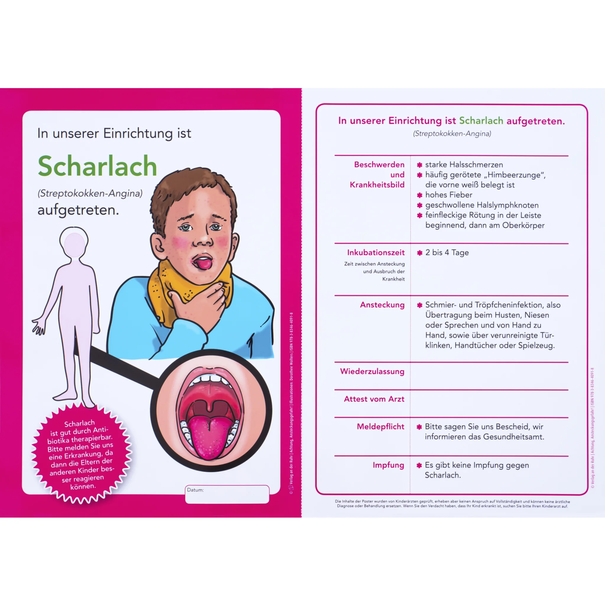Scharlach, Kinderkrankheit, Halsentzündung, Hals-Nasen-geschwächt, Infoblatt