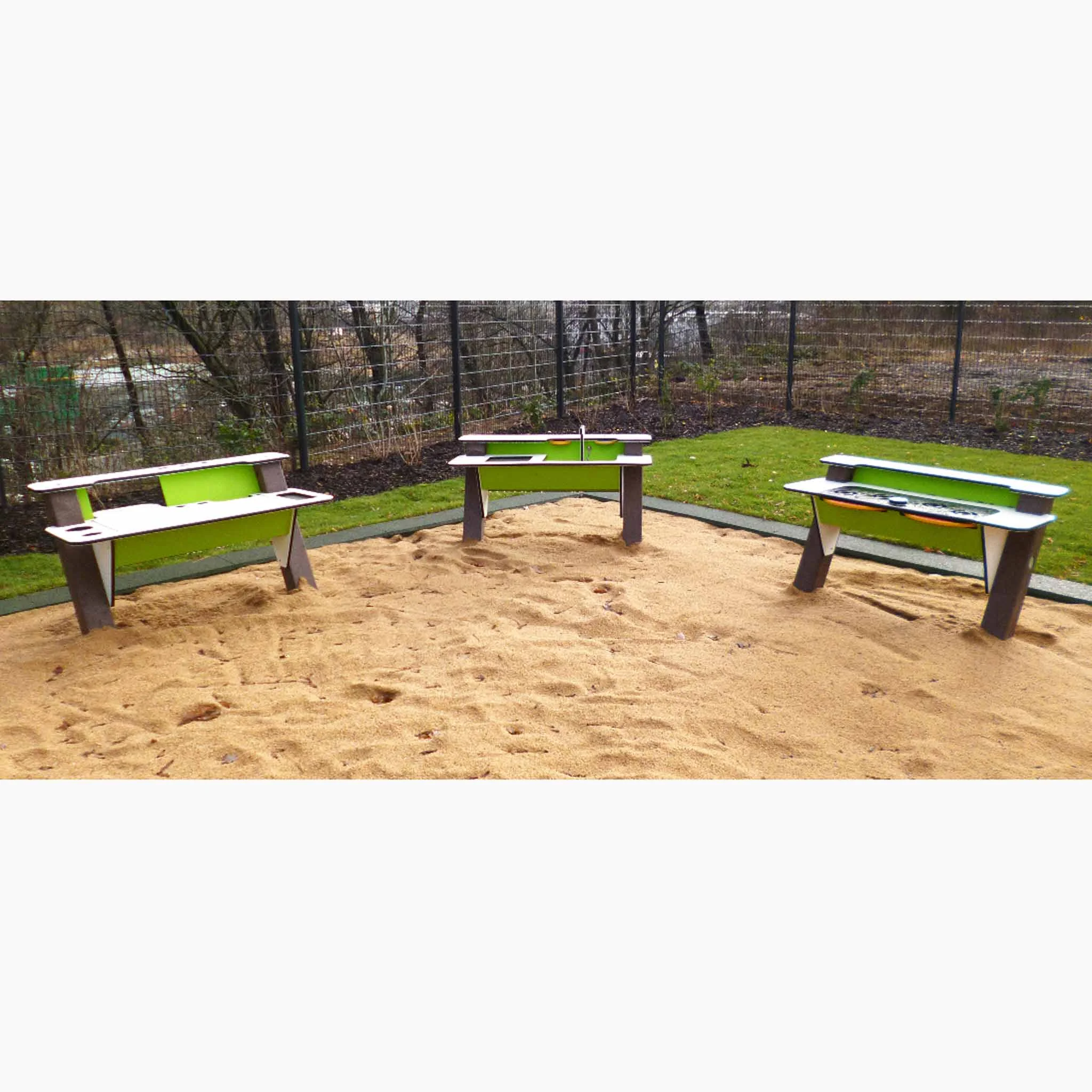 sandkasten, spielplatz, tischbank