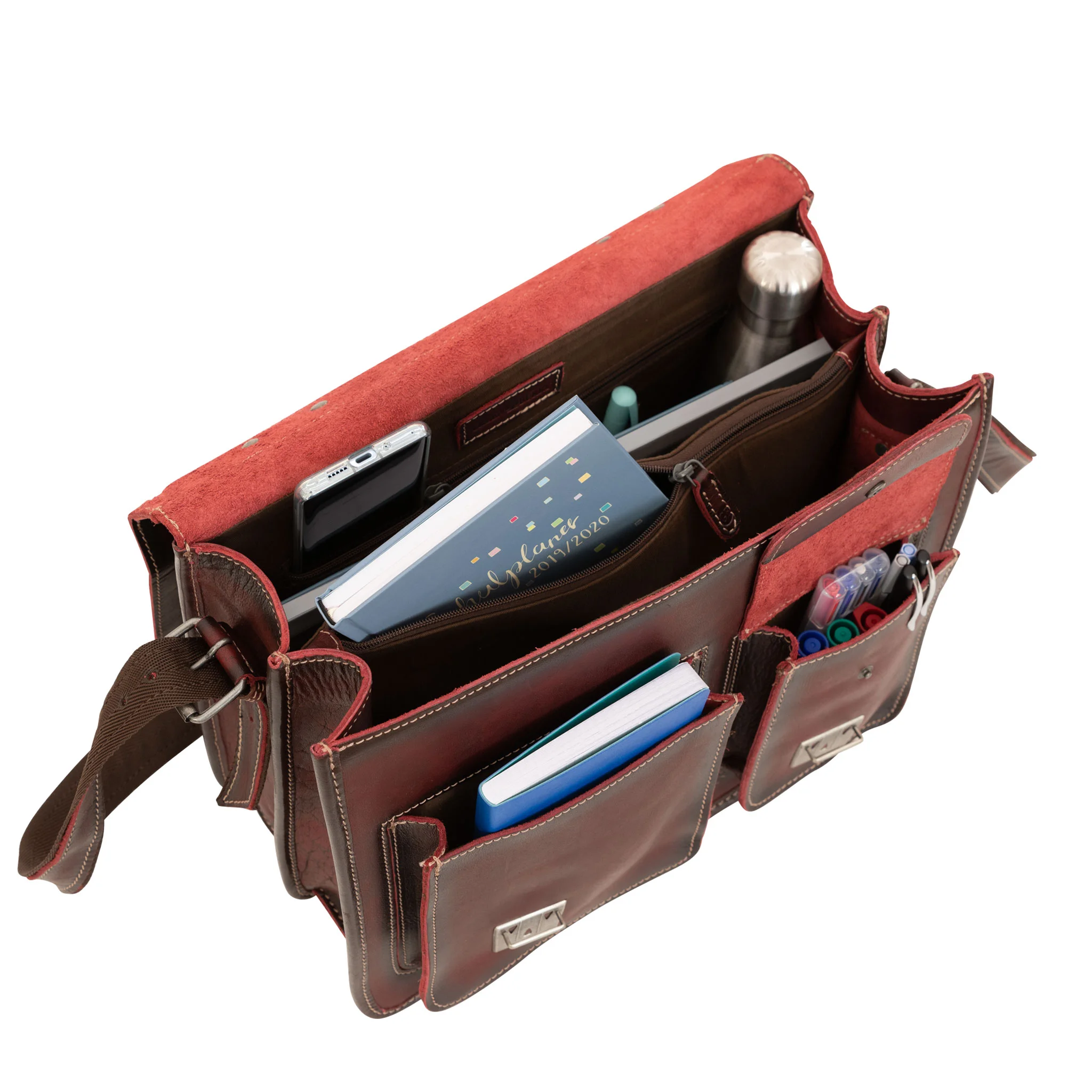handtasche, leder, braun, organizer, innenraum