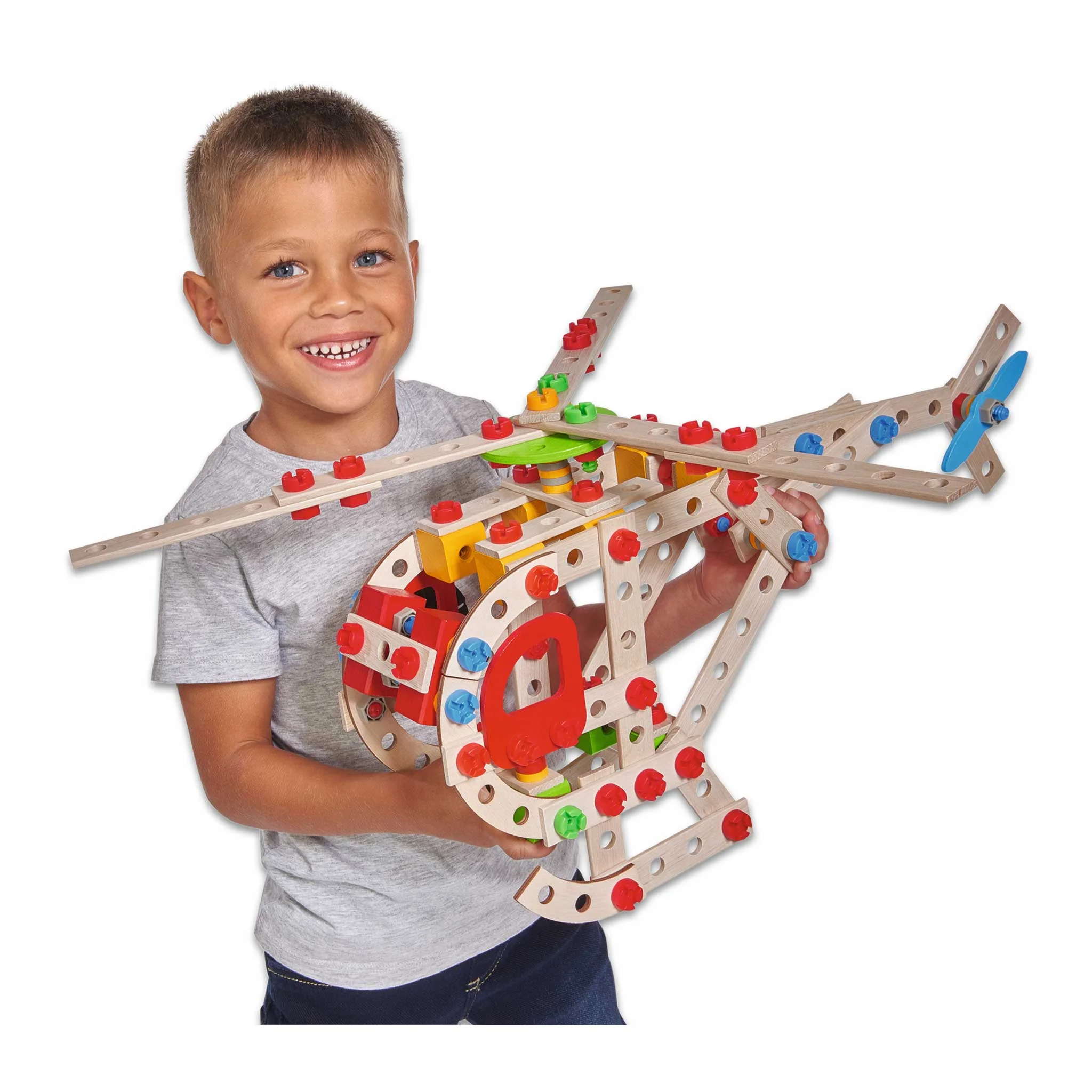 Helikopter, Konstruktionsspielzeug, Holzbausteine, Bunte Bausteine, Spielzeugflugzeug