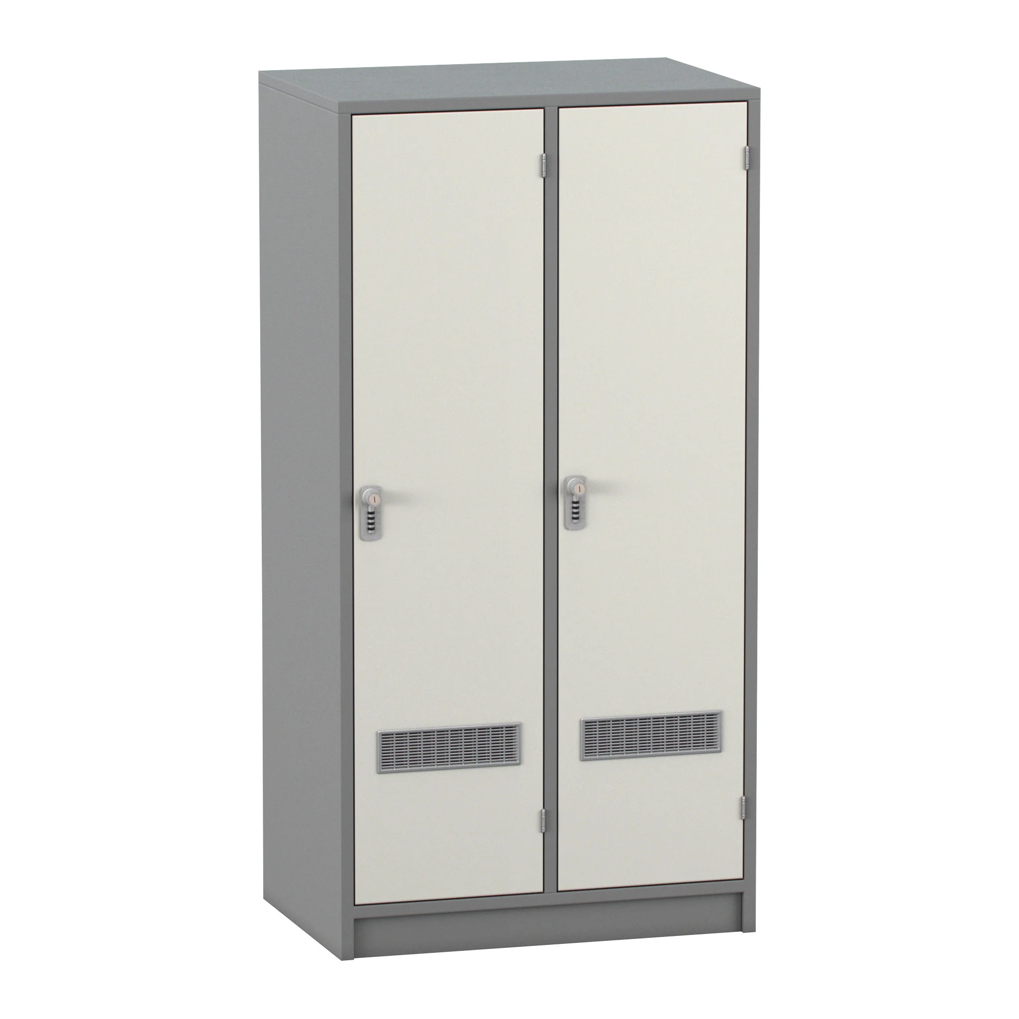 Schrank, Doppeltür-Schrank, Metallschrank, Schrank mit Lüftungsgitter, Grau/Beige
