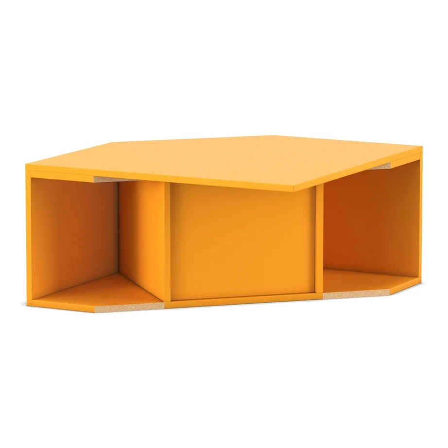 orange, modular shelf, storage unit, open compartments, rectangular