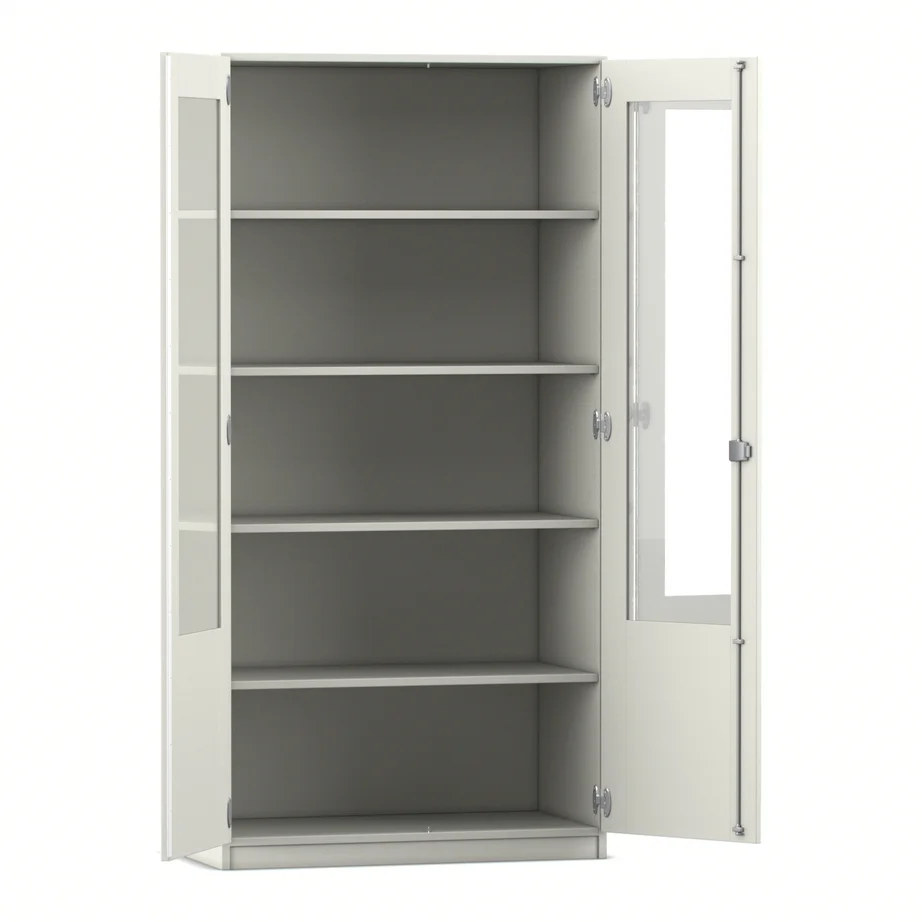 Schrank, Regal, Metall, Glasfenster?, Korpusfarbe grau