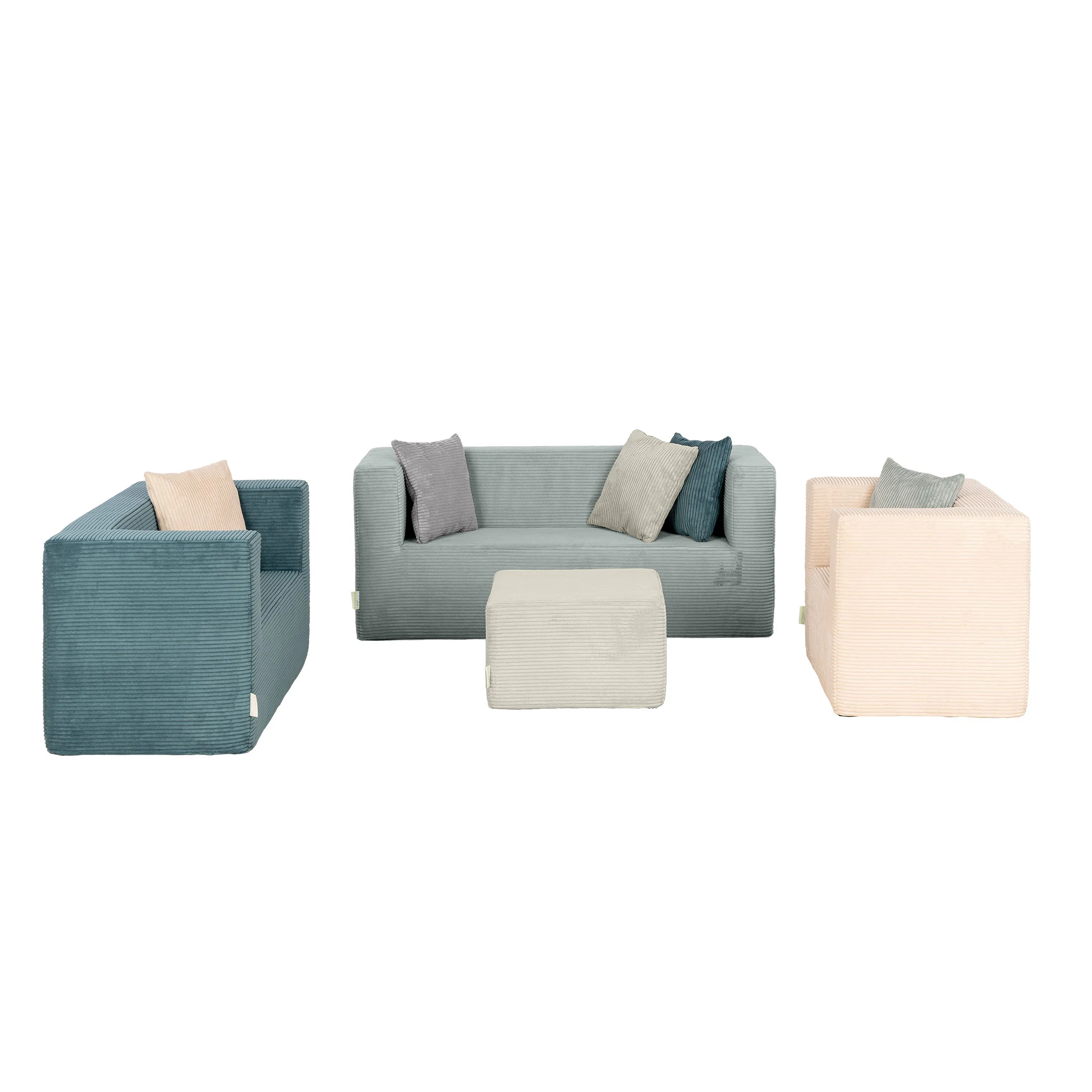 Sofa-Set, Sofas, Wohnzimmer-Set, Kissen, Hocker
