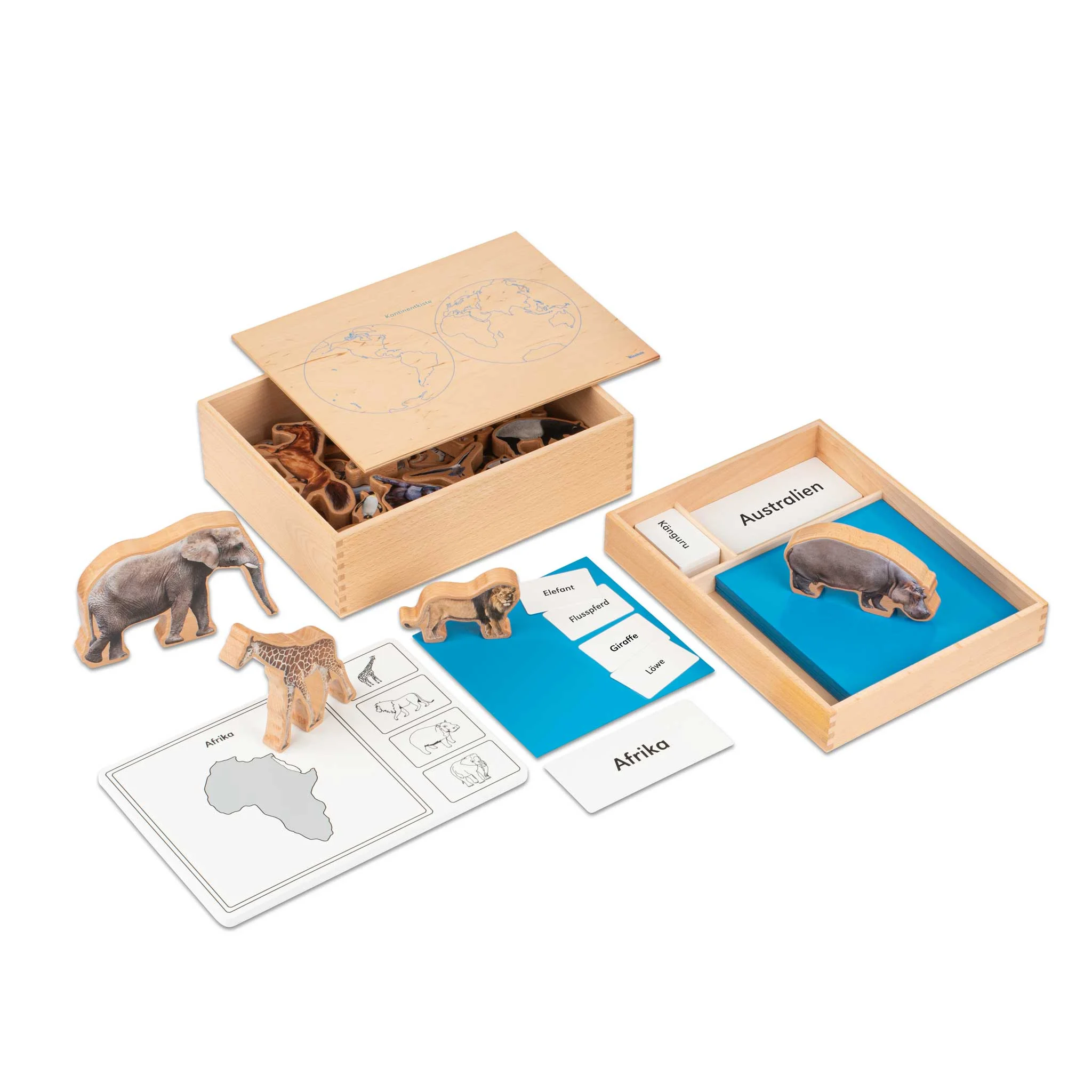 Elefant, Giraffe, Afrika, Weltkartenpuzzle, Bildkarten