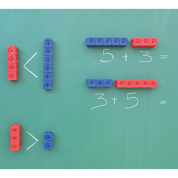 Mathe Bausteine, Baukasten, blaue rote Blöcke, Bildungsspielzeug, Blockvergleich