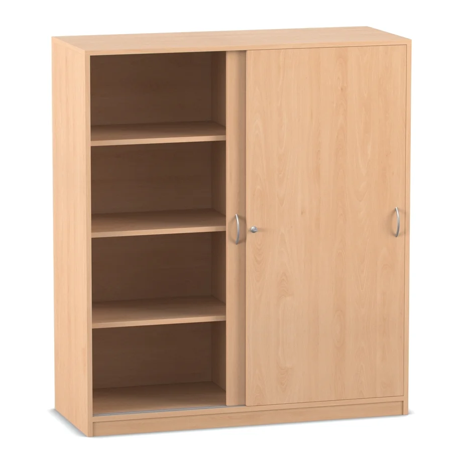Mittelhoher Schiebetürenschrank - Breite: 126,4 cm, Buche hell