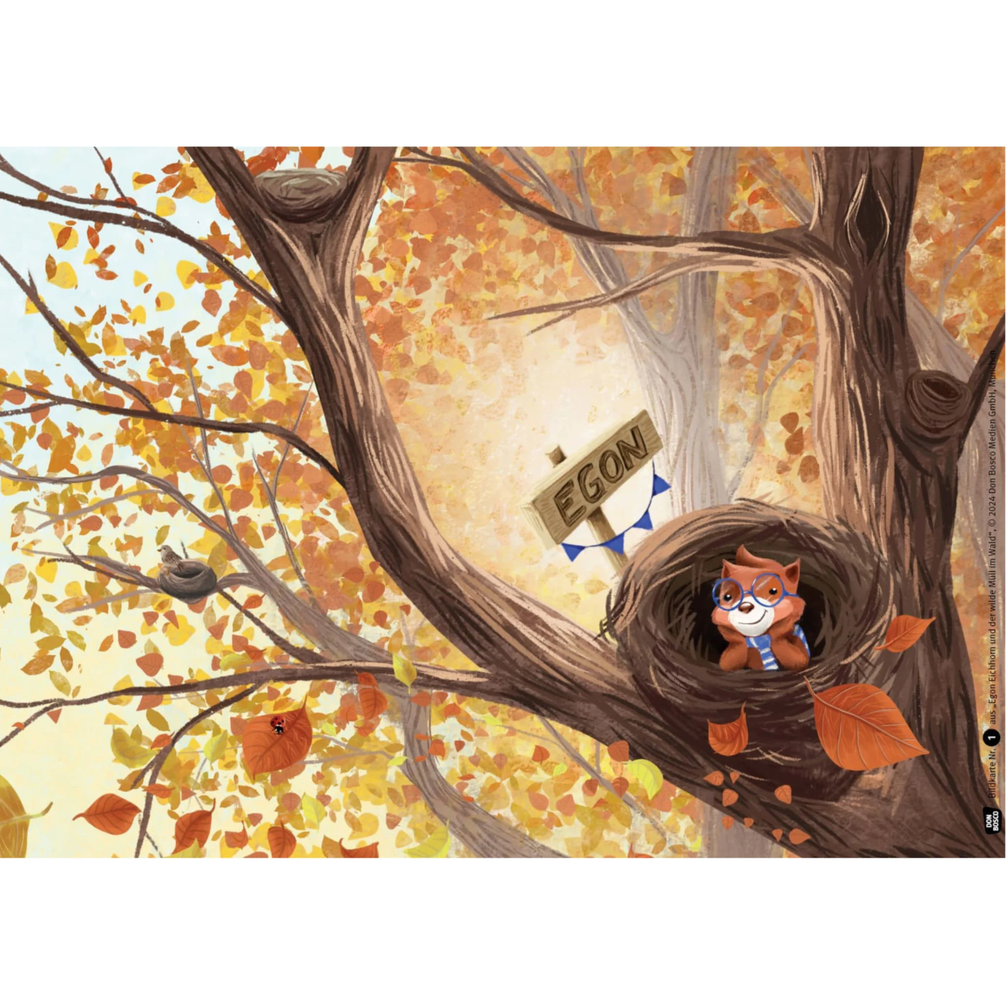 Eule, Nest, Baum, Herbstfarben, Igel