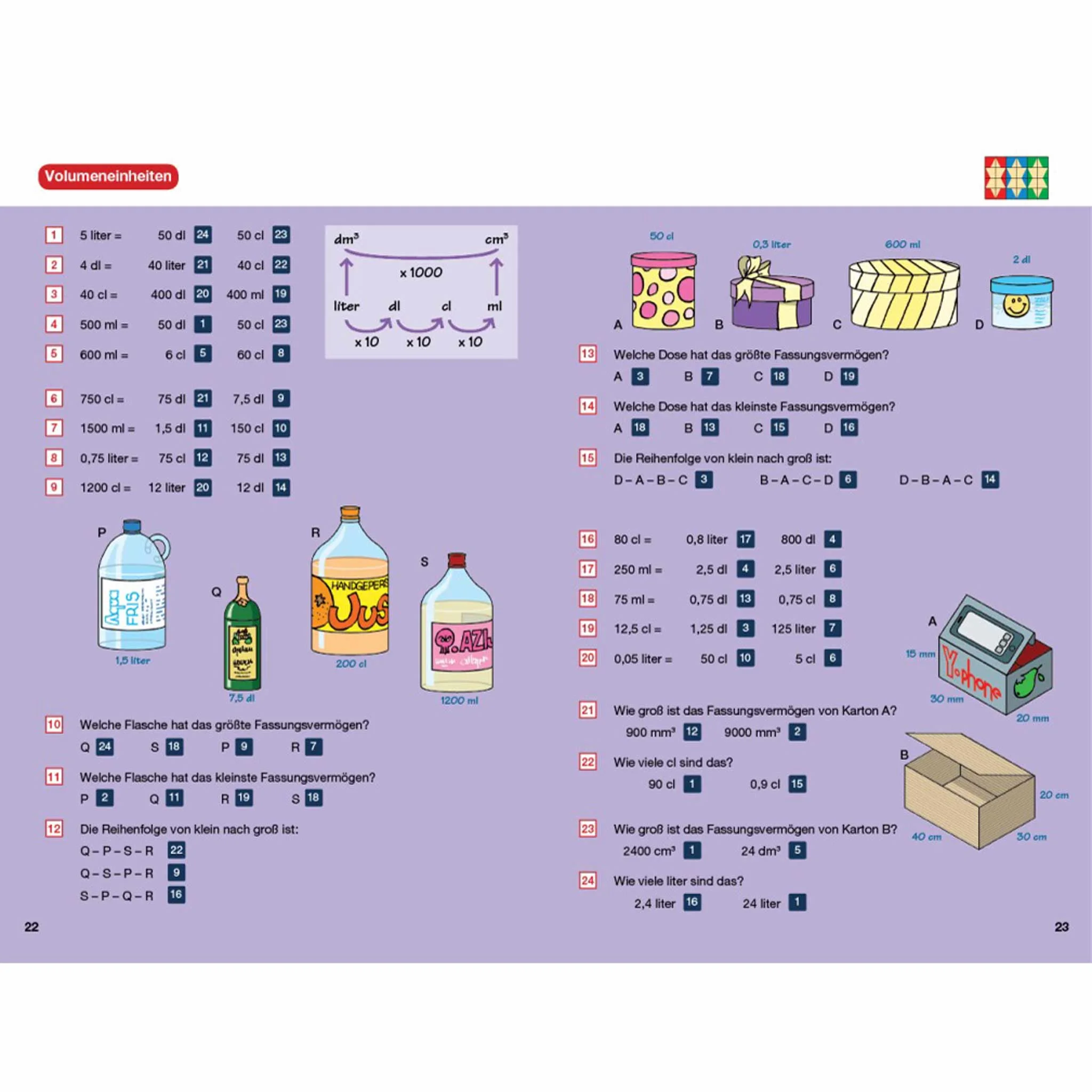 Volumen, Lerneinheit, Mathematik, Flaschen, Karton