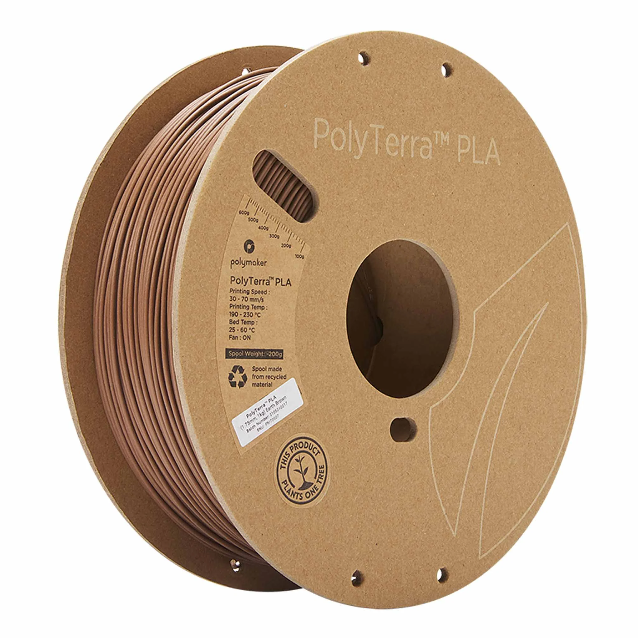 PLA-Filament, 3D-Druck-Filament, braunes Filament, Spule, PolyTerra
