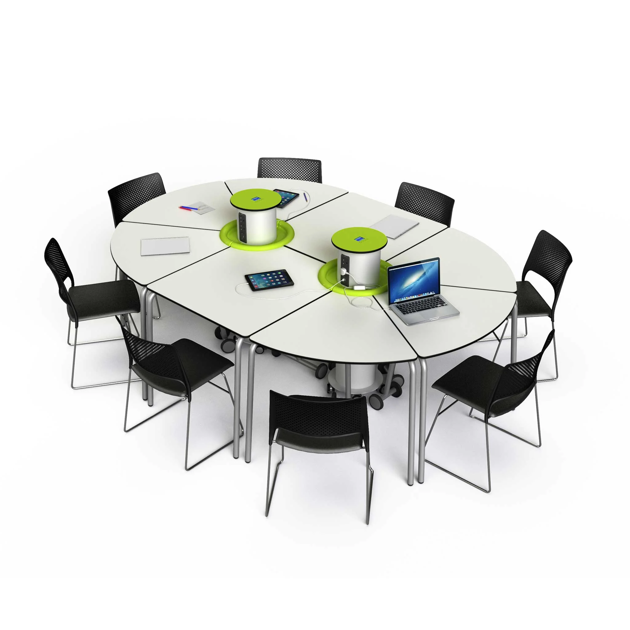 runder tafel, konferenz tafel, stühle, elektronik zentral, mobiles setup