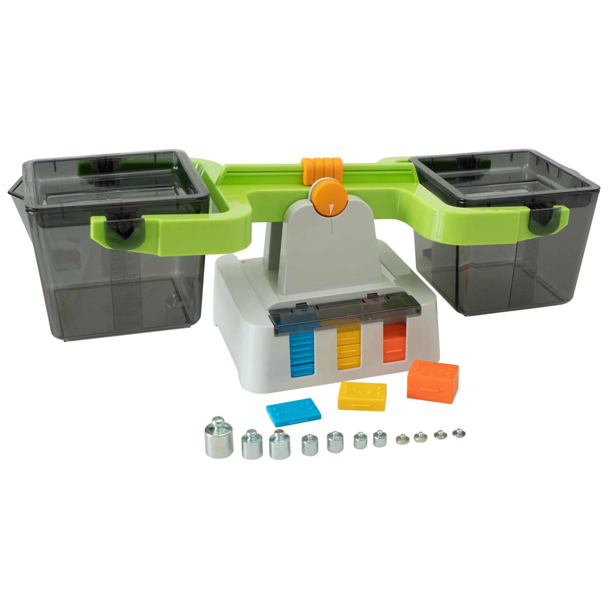 Werkzeugkasten, Bausteinspender, Ausgleichswaage, Klemmmechanismus, Farbcodes