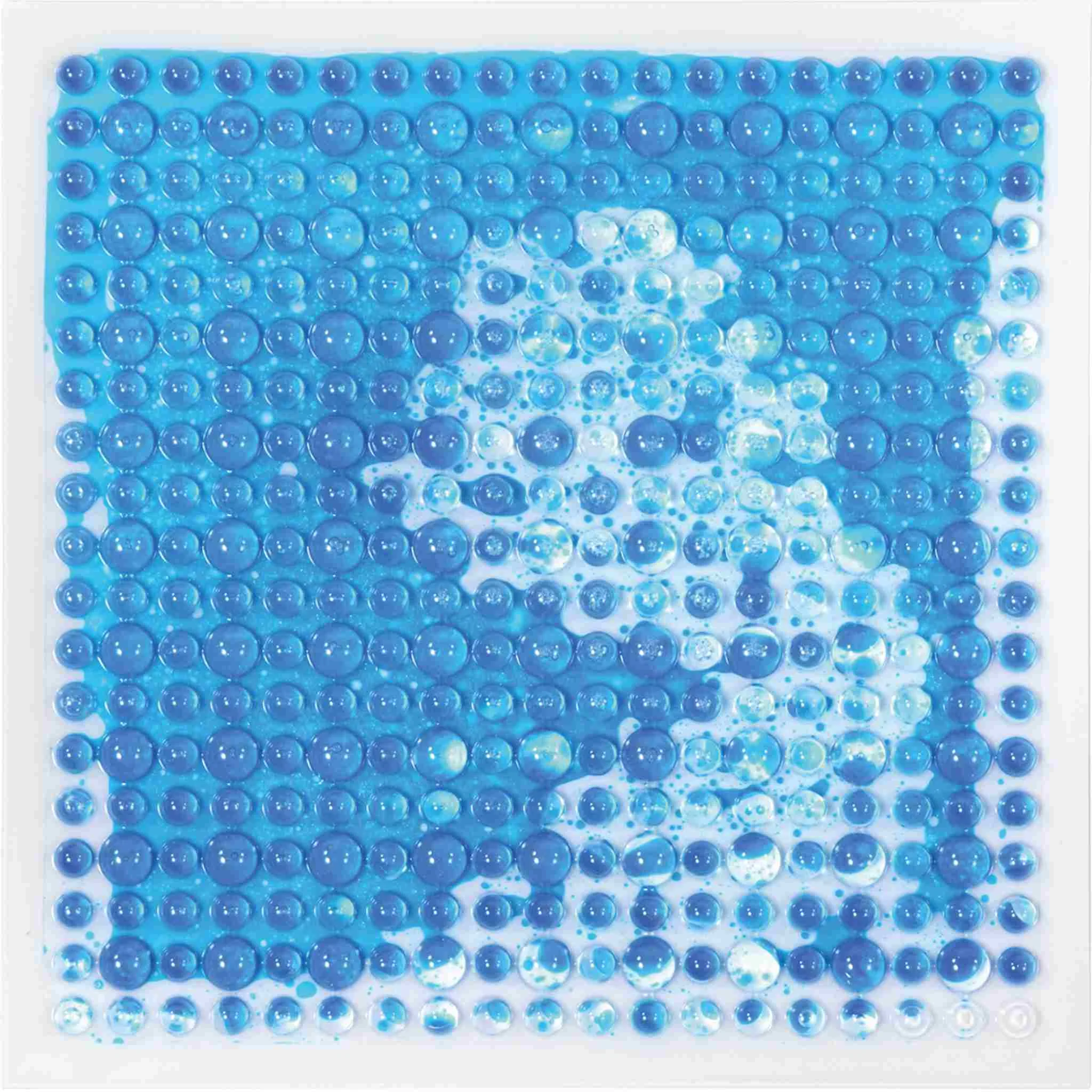 Blasenfolie, blaue Punkte, Blasen in Harz, aquafinierte Fliese, strukturierte Platte