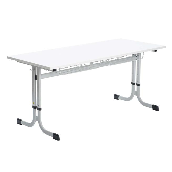 Zweier-Schülertisch mit C-Fuß, höhenverstellbar, mit Drahtkorbablage 