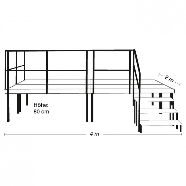 Schulbühne mit Treppe Komplett-Set für Innenraum (Tischlerplatte mittelbraun)