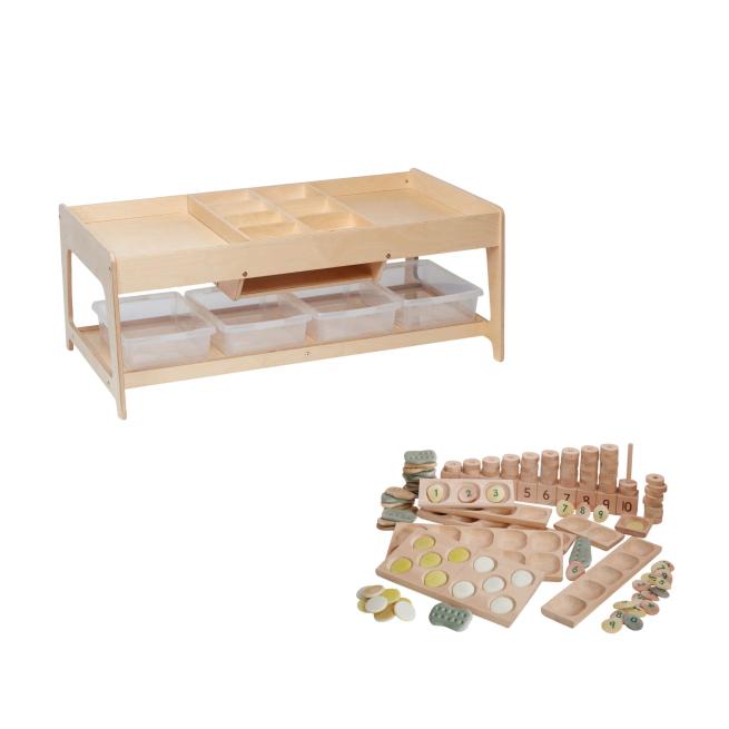 Spieltisch + Mathe-Set mit 4 Kunststoffboxen