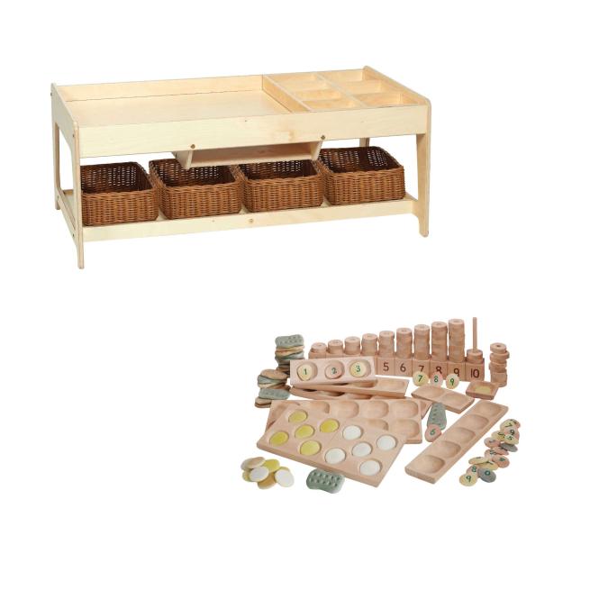 Spieltisch + Mathe-Set mit 4 Körben