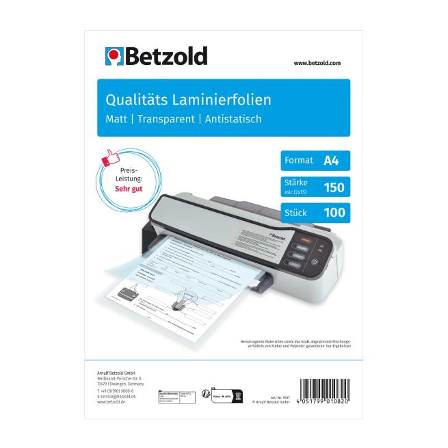 Laminierfolien A4 - matt, 100 Folien 150 mic.