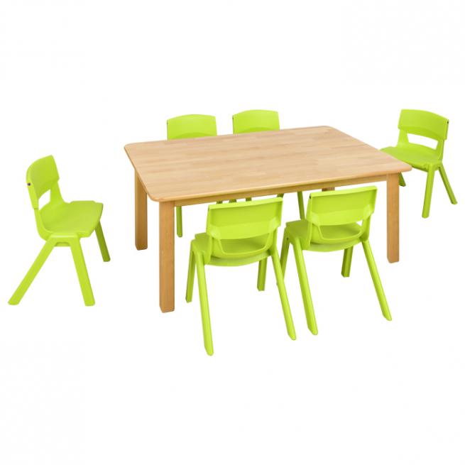 Massivholz-Tische mit Kiga-Stuhl Postura+, Spar-Set ll Tischhöhe: 42 cm, Sitzhöhe: 26 cm