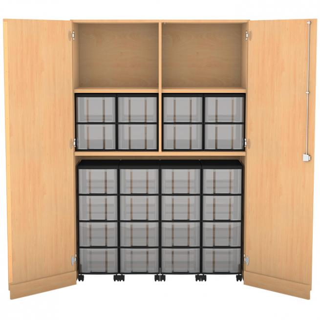 Garagenschrank mit Mittelwand, 190 x 126,4 cm, mit 4 Böden, 4 Rollcontainern und 16 Boxen 
