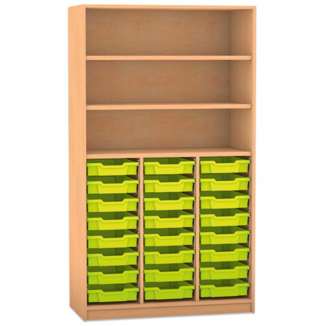 Hochregal - 24 flache Boxen und 2 verstellbare Böden 
