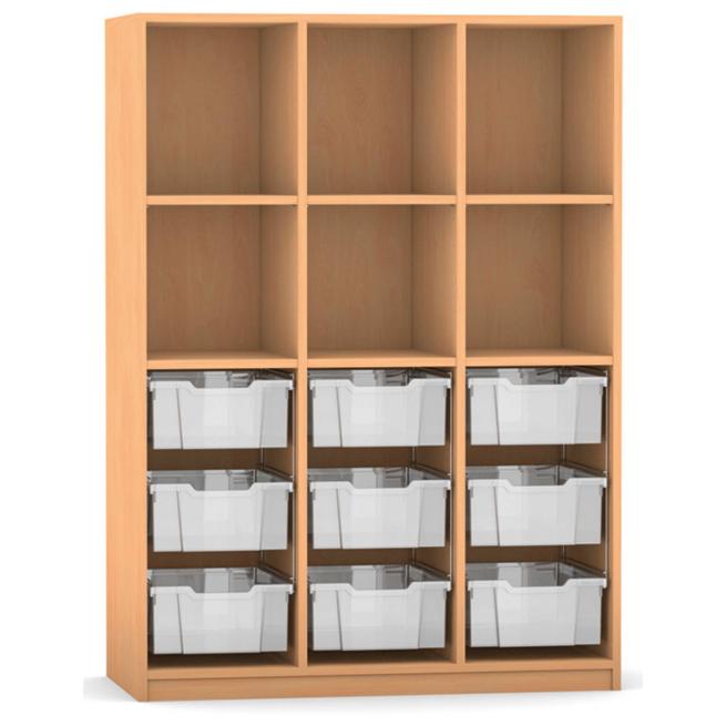 Mittelhohes Regal, 143,9 x 108,5 x 48 cm, mit 9 Boxen und 6 Fächern 