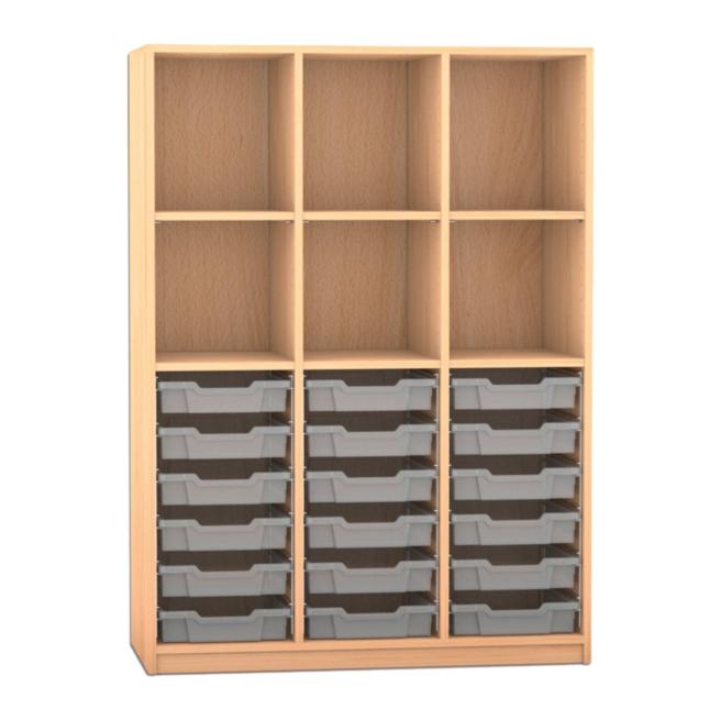 Mittelhohes Regal, 143,9 x 108,5 x 48 cm, mit 18 Boxen und 6 Fächern 