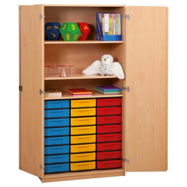 Materialschrank - mit Drehtüren, 24 flache Boxen 