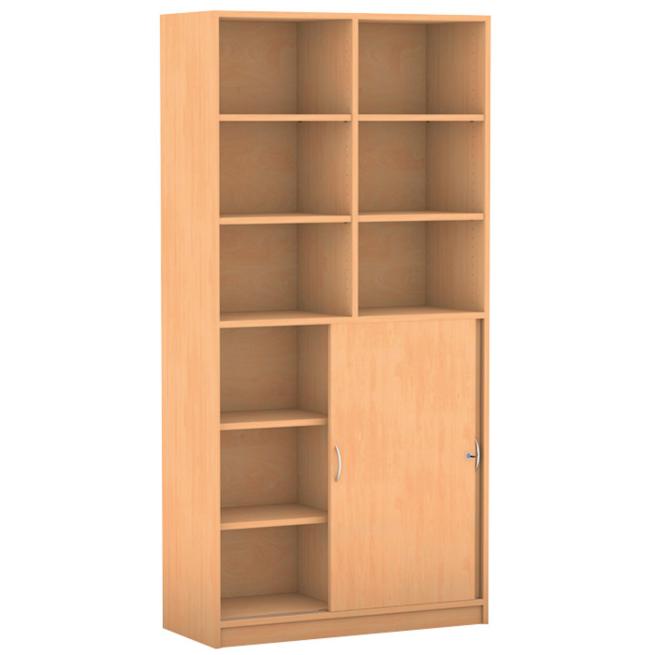 Schiebetüren-Schrank mit Mittelwand, 190 x 94,4 cm, unten Halbtüren und oben Regal 