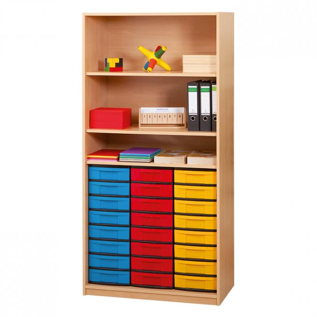 Klassenregal, 190 x 94,4 cm - mit 24 flachen Boxen 