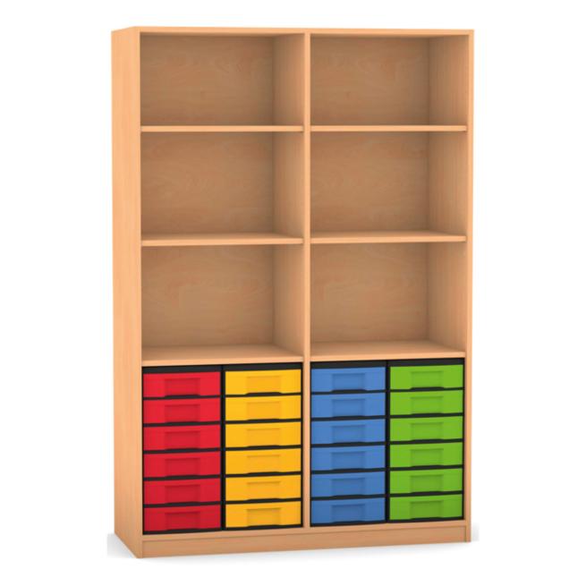 Klassenregal mit 24 flachen Boxen 