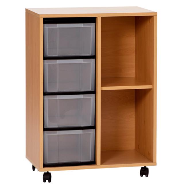 Klassenzimmerregal, 66,5 x 40,8 cm, mit 2 Fächern und 4 Boxen 