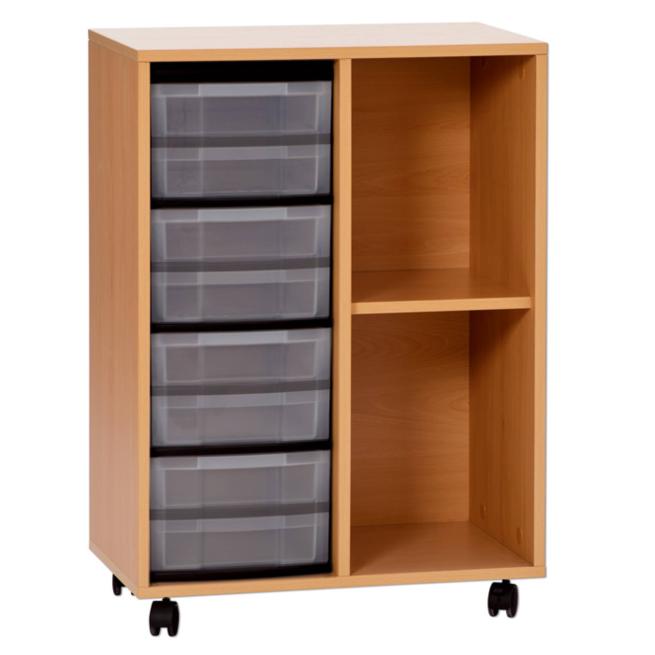 Klassenzimmerregal, 66,5 x 40,8 cm, mit 2 Fächern und 8 Boxen 