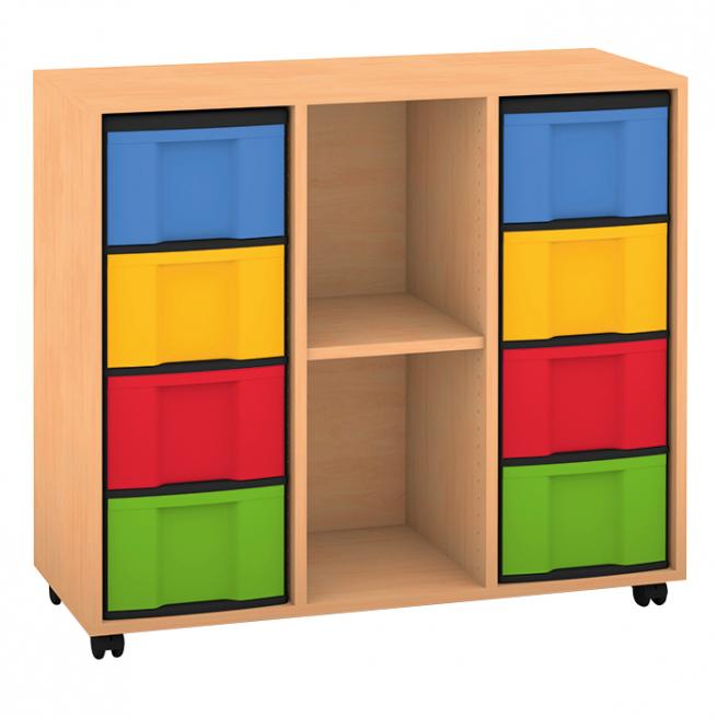 Klassenzimmerregal, 92,3 x 98,5 x 40,8 cm, mit 8 Boxen und 2 Fächern 