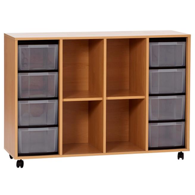 Klassenzimmerregal, 92,3 x 130,7 x 40,8 cm, mit 8 Boxen und 4 Fächern 