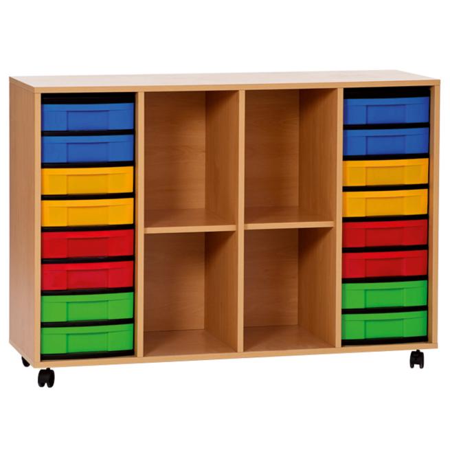 Klassenzimmerregal, 92,3 x 130,7 x 40,8 cm, mit 16 Boxen und 4 Fächern 