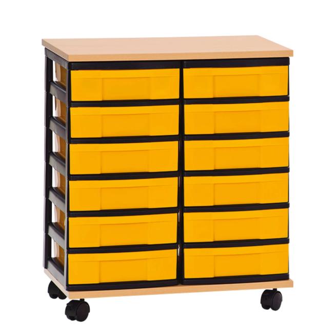 Materialschrank - 12 flache Boxen, 2-reihig 