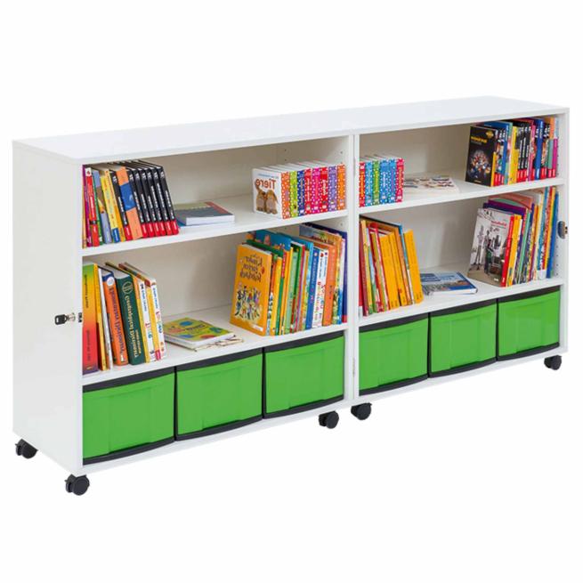 Mobile Klapp-Bibliothek mit Boxen 