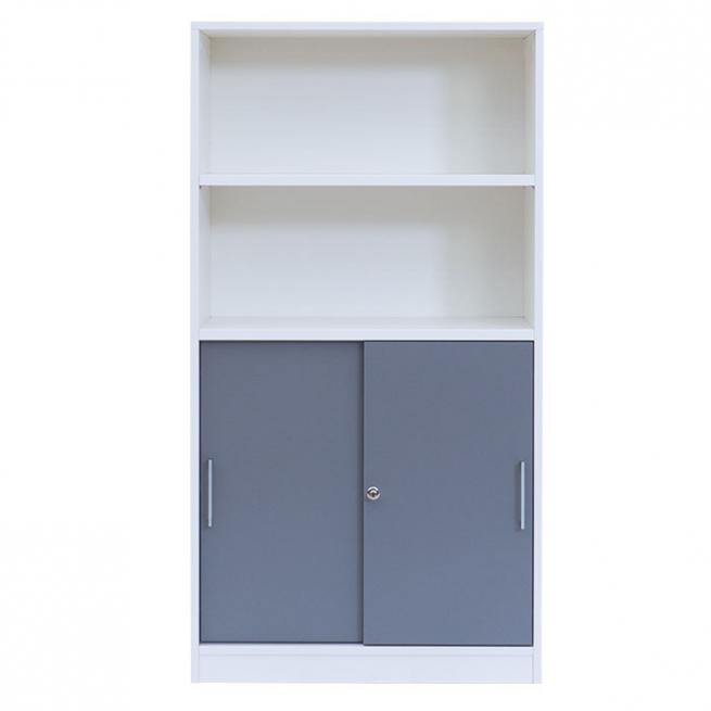 FLEXEO® Office – Schiebetüren-Schrank mit 2 offenen Fächern H: 150,5 cm 