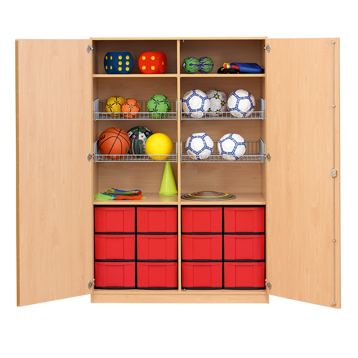 Sportschrank, 190 x 126,4 x 60 cm, mit 4 Gitterkörben und 12 Boxen