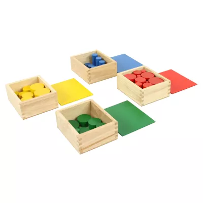 木箱, 颜色积木, 圆形块, 彩色棋板, 木制玩具