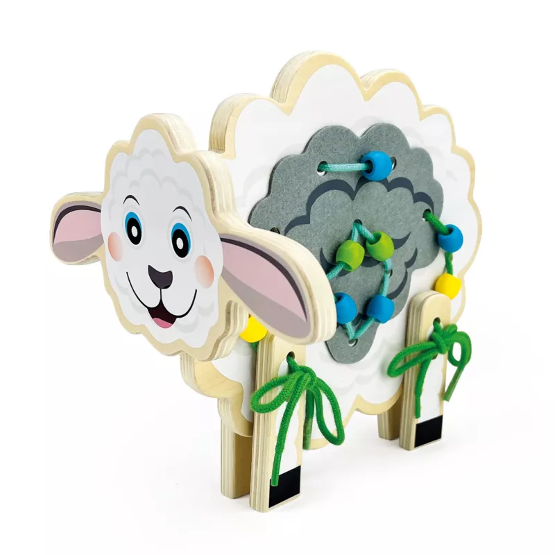 Lambes Symbol, Holzspielzeug, Wolkendesign, Perlenkette, Schnurgriffe