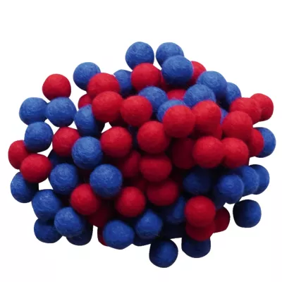 Pom-pom balls, Filzbälle, Rot-blau Mischung, Bastelperlen, Pomponen-Cluster