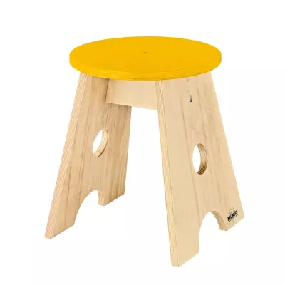 Kinderhocker, Holzstuhl, Pinkehl, Rundholzbank, Kunststoff lackierter Sitz